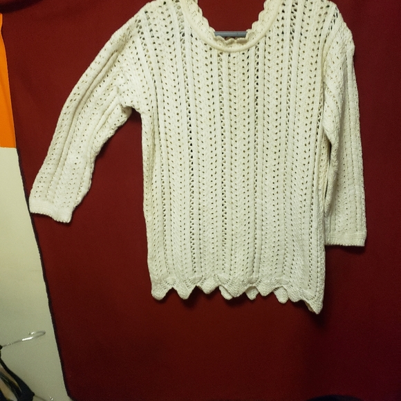 VINTAGE POUR PLUS LE CHIC-COTTON-CROCHET SWEATER W/SCALLOP HEM/NECK/LG/NWOT - Picture 10 of 10